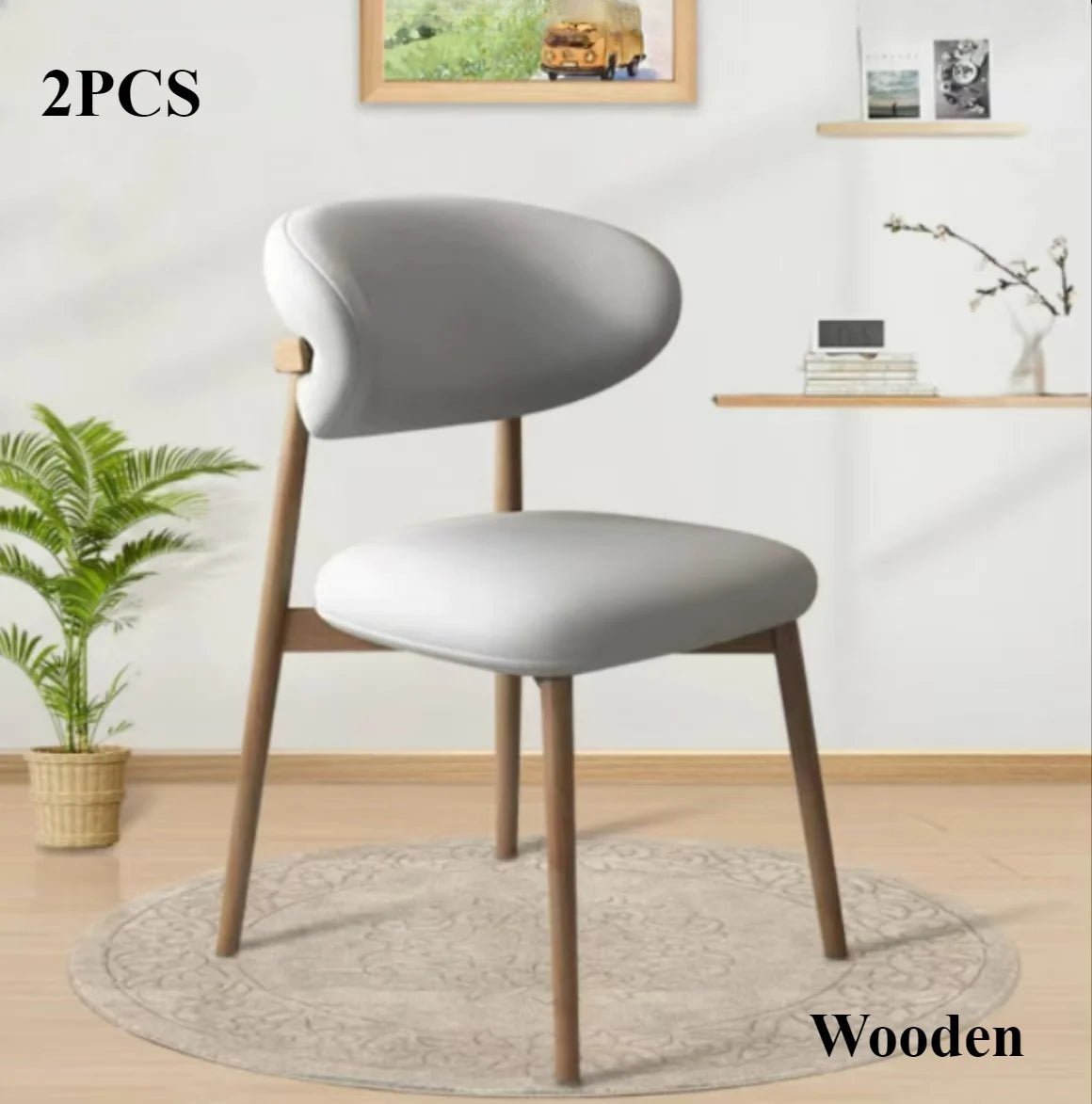 HUANHUI Cafe Genuine Leather Upholstered Curved Back Large-Soft Cushion Armless Dining Chairs/ 4 Wood Legs/ Colors-White/Black/Gray/Beige