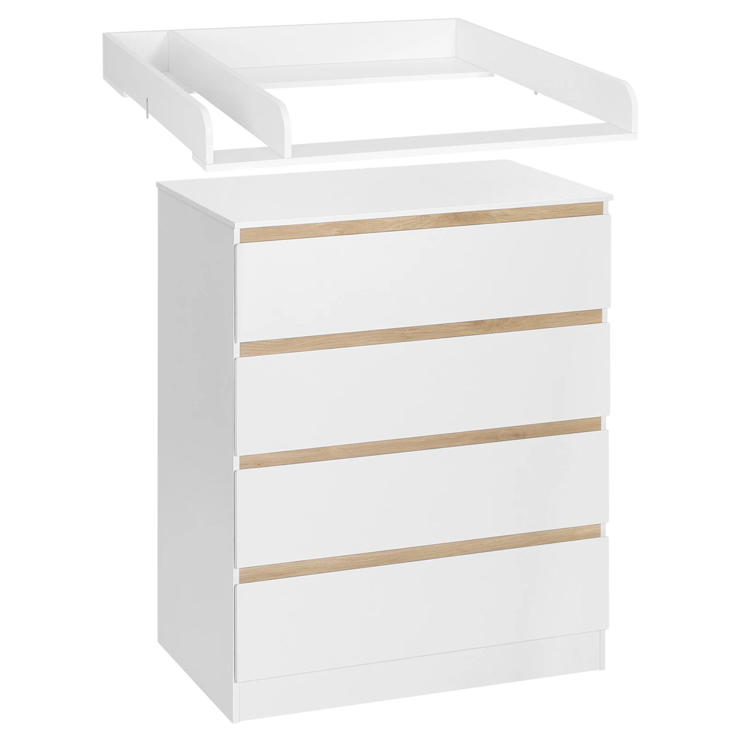 WOLTU White Baby-Kids MDF Wood 4 Large Drawers Diaper Changing Tables Dresser Combo