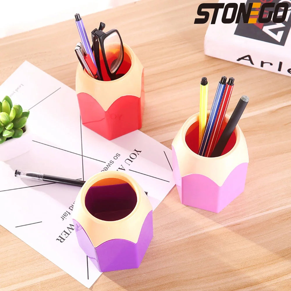 STONEGO Cute Plastic Pen-Pencil Holder Vases/Colors-Red/Blue/Pink/White/Purple