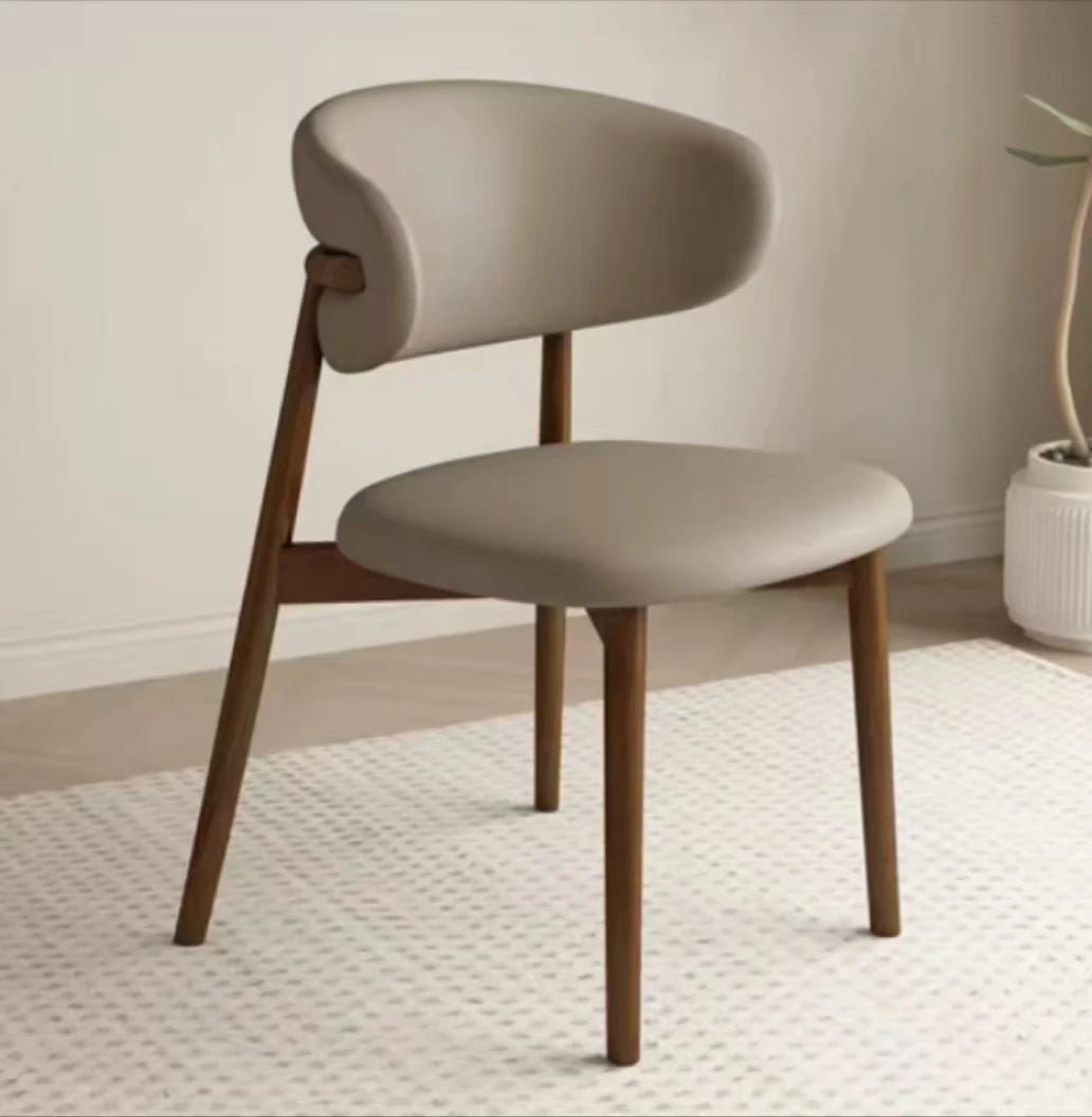 HUANHUI Cafe Genuine Leather Upholstered Curved Back Large-Soft Cushion Armless Dining Chairs/ 4 Wood Legs/ Colors-White/Black/Gray/Beige