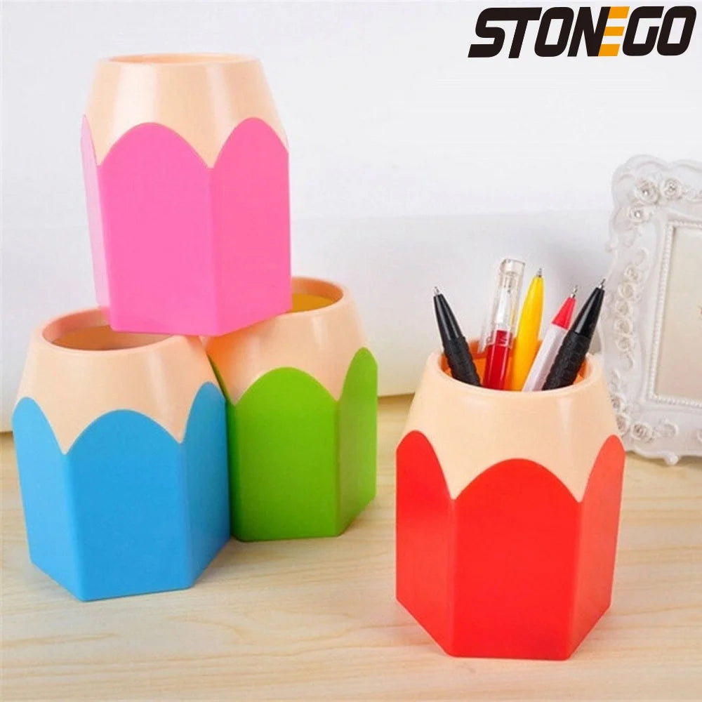 STONEGO Cute Plastic Pen-Pencil Holder Vases/Colors-Red/Blue/Pink/White/Purple