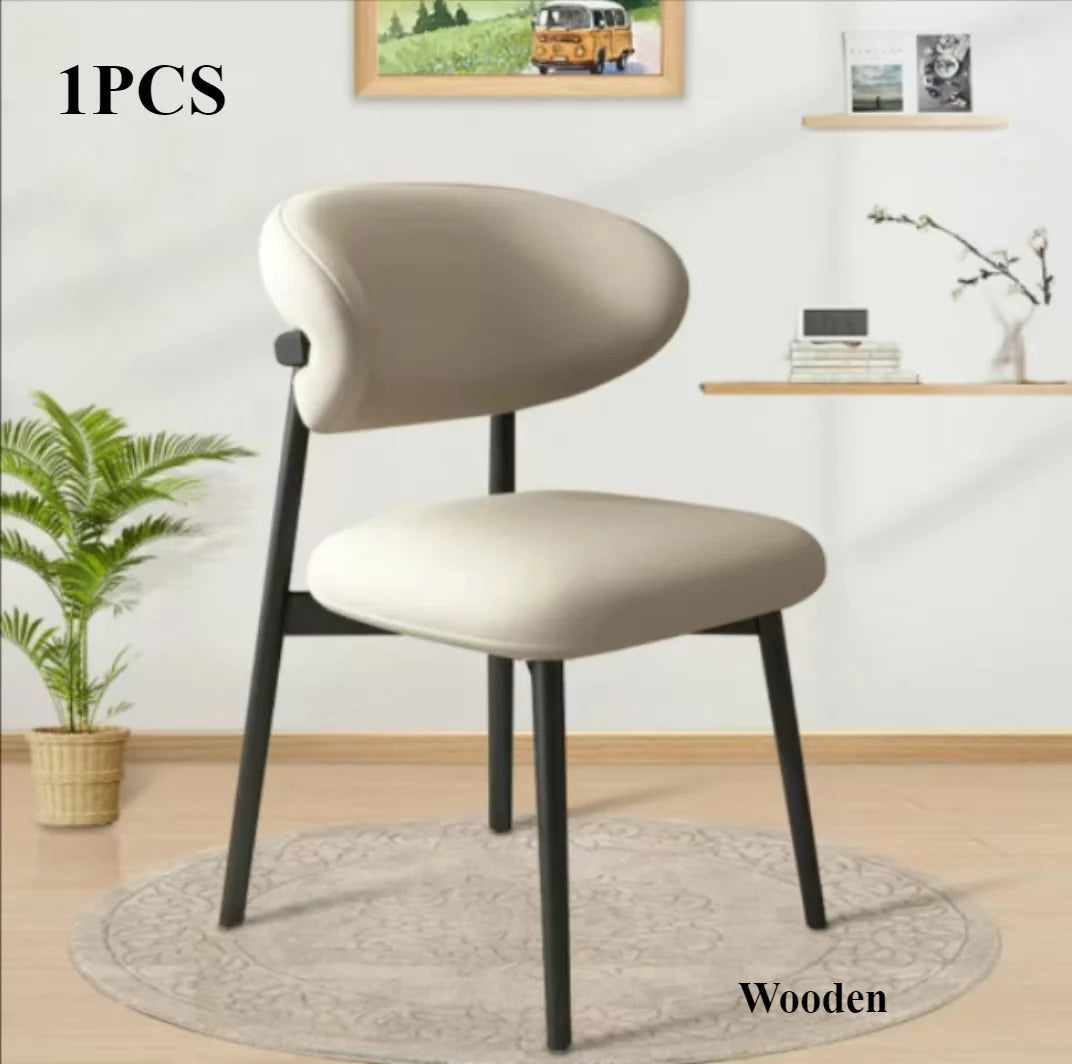 HUANHUI Cafe Genuine Leather Upholstered Curved Back Large-Soft Cushion Armless Dining Chairs/ 4 Wood Legs/ Colors-White/Black/Gray/Beige