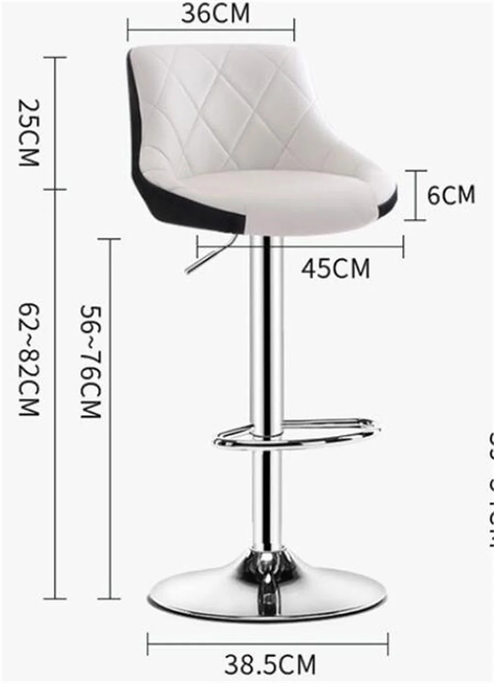 A-Z PLAZA STORE Adjustable Height Rotating Modern Half Back Armless Upholstered Padding High Swivel Faux Leather Fabric Cushion Metal Base Bar Chairs/Size: 41x 41x 35-102cm/Colors-White/Black