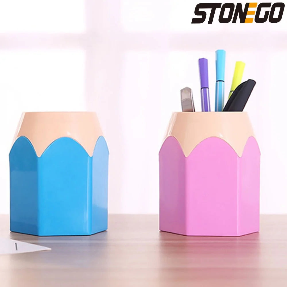 STONEGO Cute Plastic Pen-Pencil Holder Vases/Colors-Red/Blue/Pink/White/Purple
