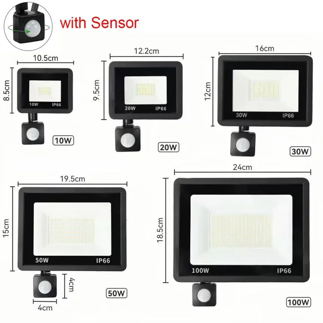 ADIODO Outdoor Waterproof Black Trim-White Rectangle Plastic Body IP66 Protection Level DC-Powered Rotating Adjustable PIR Motion Sensor Angle Warm-Cool White LED Lights Wall-Mounted Flood-Spot Lights
