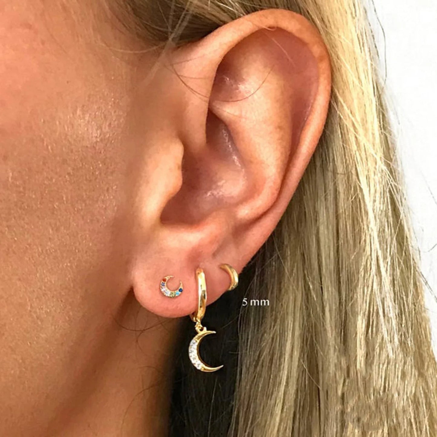 Vintage Gold Imitation Silver Stainless Steel Round Huggie Hoop Earrings