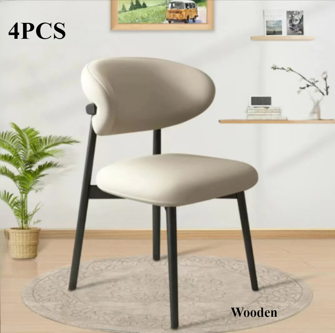 HUANHUI Cafe Genuine Leather Upholstered Curved Back Large-Soft Cushion Armless Dining Chairs/ 4 Wood Legs/ Colors-White/Black/Gray/Beige