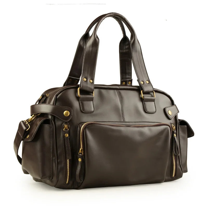 Wellvo Men's Soft Leather Zipper Briefcase Polyester Bags/Single-Laptop Compartment/Shoulder Straps-Handles/Fits 15 Inch Laptop
