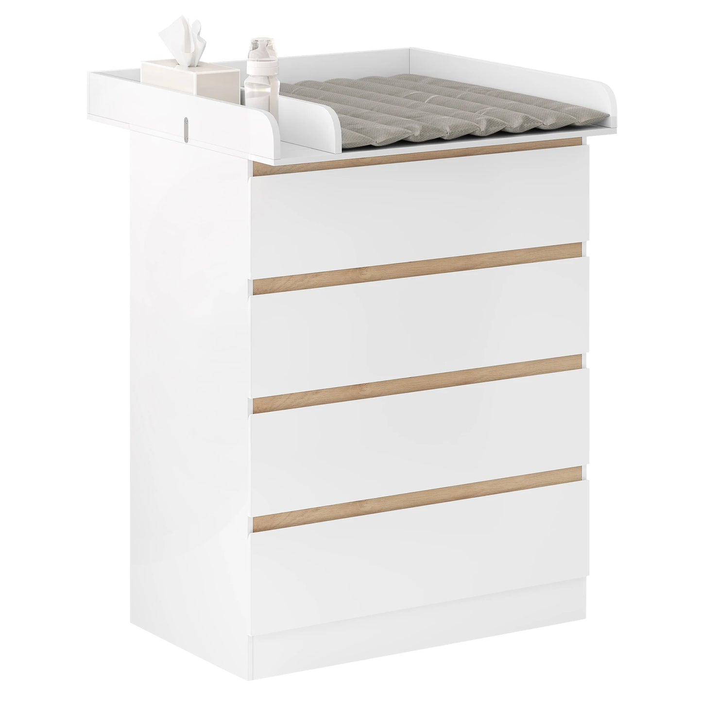WOLTU White Baby-Kids MDF Wood 4 Large Drawers Diaper Changing Tables Dresser Combo