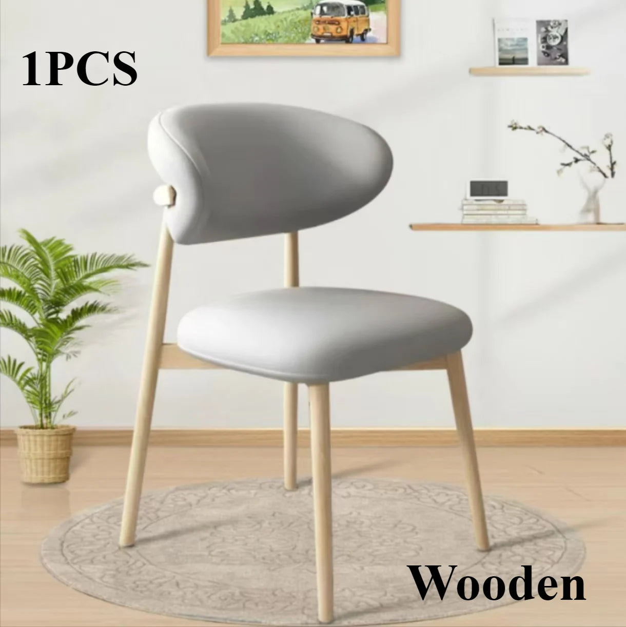 HUANHUI Cafe Genuine Leather Upholstered Curved Back Large-Soft Cushion Armless Dining Chairs/ 4 Wood Legs/ Colors-White/Black/Gray/Beige