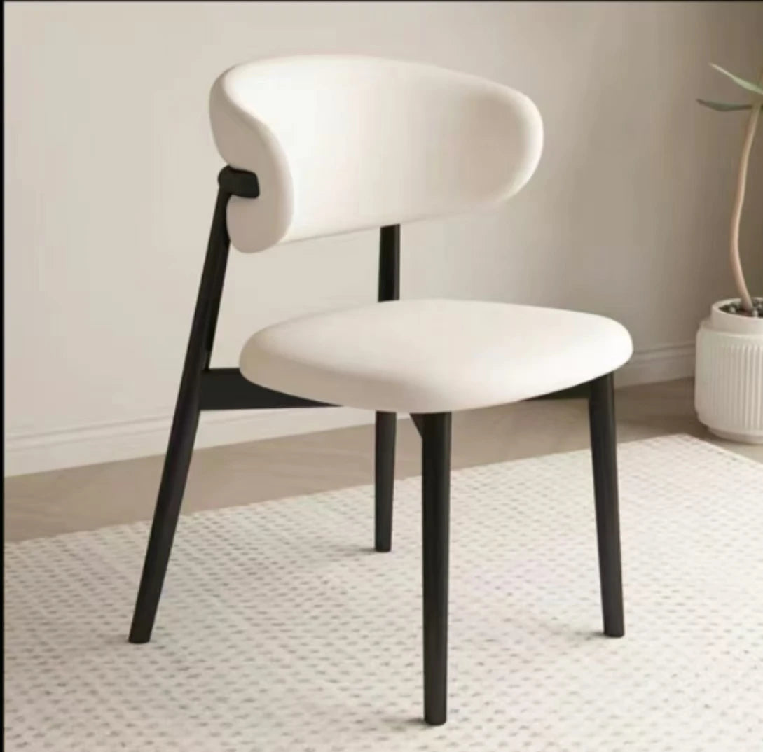 HUANHUI Cafe Genuine Leather Upholstered Curved Back Large-Soft Cushion Armless Dining Chairs/ 4 Wood Legs/ Colors-White/Black/Gray/Beige