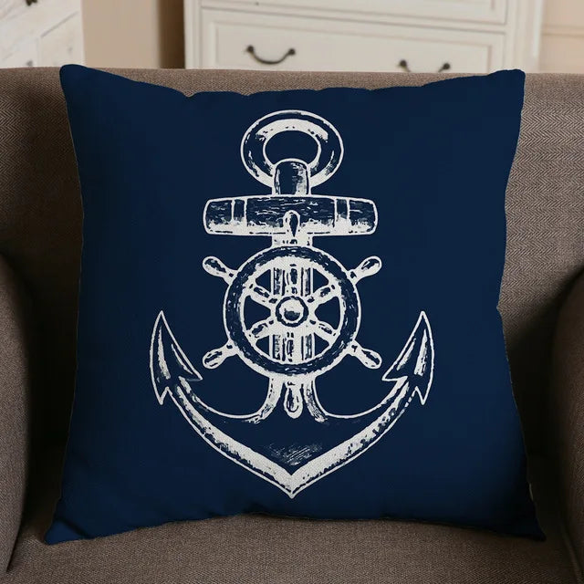 Blue Shell Starfish Linen / Cotton Throw Pillow Cover /Colors-Blue/Red/Animal