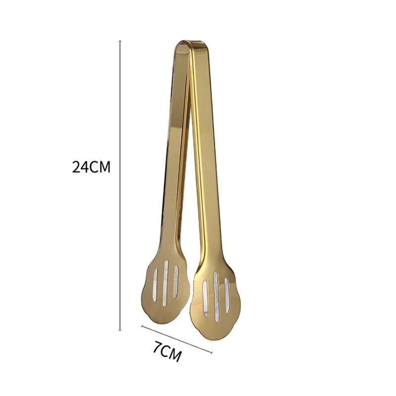 Kitchen Durable Stainless Steel BBQ Cooking Tongs/Colors-Gold/Black/Silver
