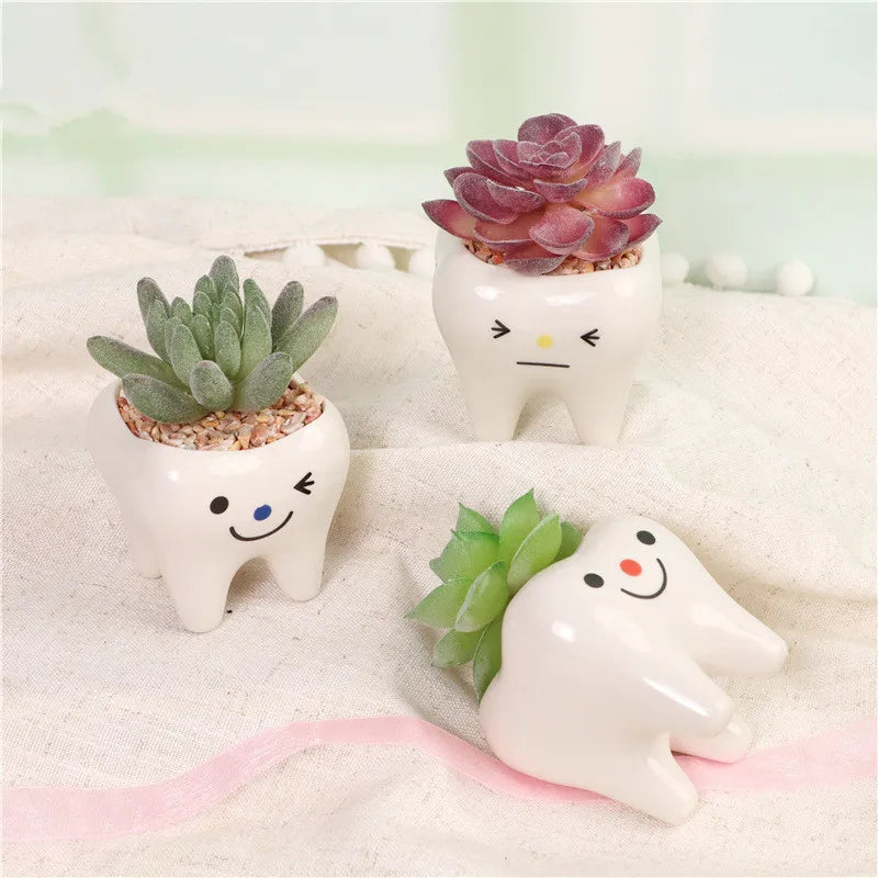 Dental Tooth Shape Flower Vase Home Decoration Pot Creative Garden Planter Pot Ceramic Pen Holder Cute Dentistry Dentist Gifts