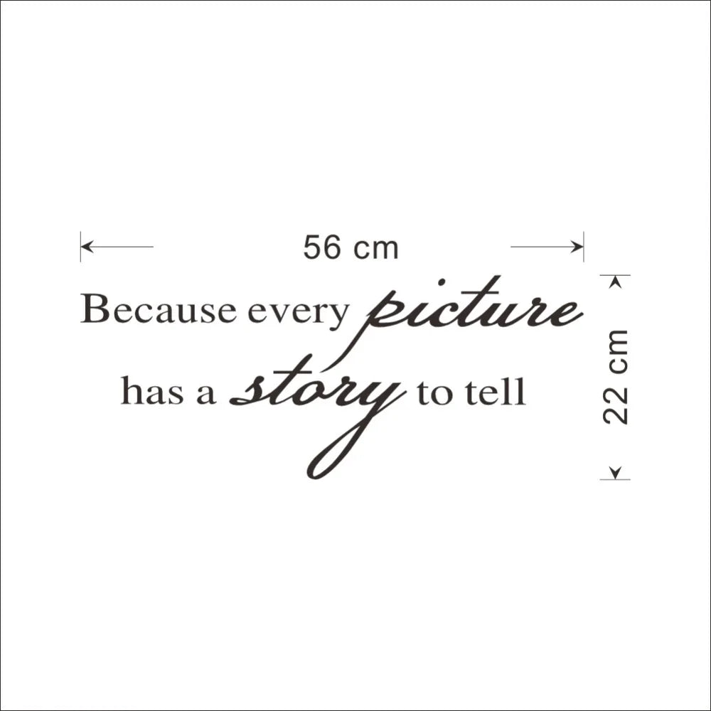 NULL Home Decor Accents Waterproof Sunscreen Non-Toxic Saying Because Every Picture Has A Story To Tell Quotes Removable Vinyl Romantic Wall Art Decals-Stickers / Size: 30 x 24cm/ Colors- White/Black/Multicolor