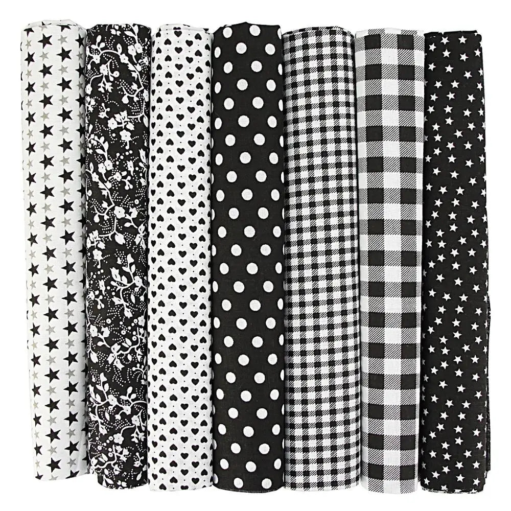 1-Set 7 Different Colors Handmade Anti-Static Printed Thin Patchwork Quilting Squares 100% Cotton Brocade Fabric Cloths/Colors-Floral/Geometric/Black/Checkered/Washable/Ironing Instructions