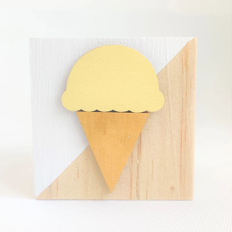 Unisex Room Decoration Customized Square Nature Wood Blocks With A Hearts-Swan-Crown-Popsicles-Ice Cream Cones-Gold Eyelashes Blocks/Colors-White/Pink/Purple/Gray/Gold
