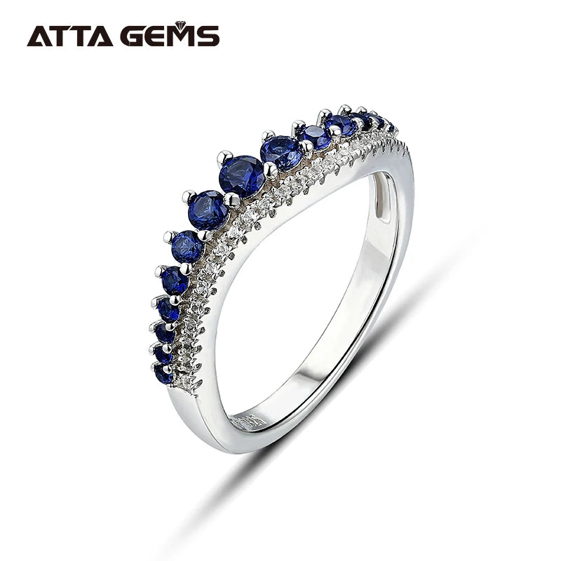 ATTAGEMS Women Staked Round Cut Blue Sapphire Sterling Silver Solitaire Band Fine Jewelry Size 10 Rings/Colors-Blue/Pink/Silver