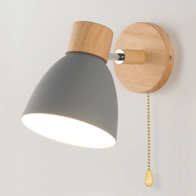Nordic Iron Plain Dyed Up-Down Shade Direction Wall Mounted Wood Base Wall Lamps/Colors-White/Green/Yellow/Black/Gray/Pink/Bulb Cap Type E27