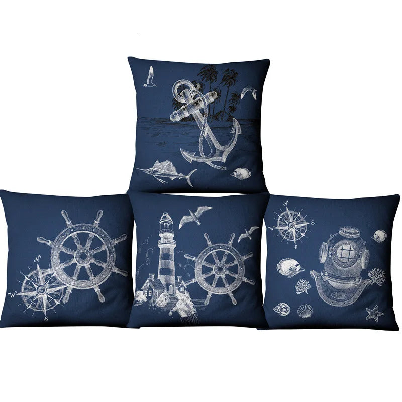 Blue Shell Starfish Linen / Cotton Throw Pillow Cover /Colors-Blue/Red/Animal