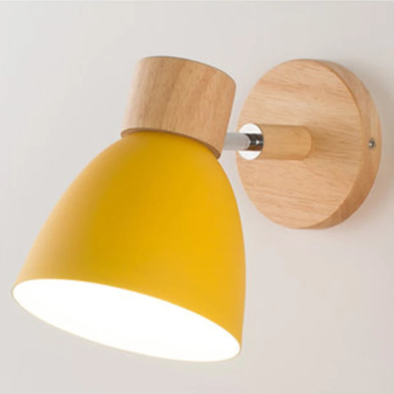 Nordic Iron Plain Dyed Up-Down Shade Direction Wall Mounted Wood Base Wall Lamps/Colors-White/Green/Yellow/Black/Gray/Pink/Bulb Cap Type E27
