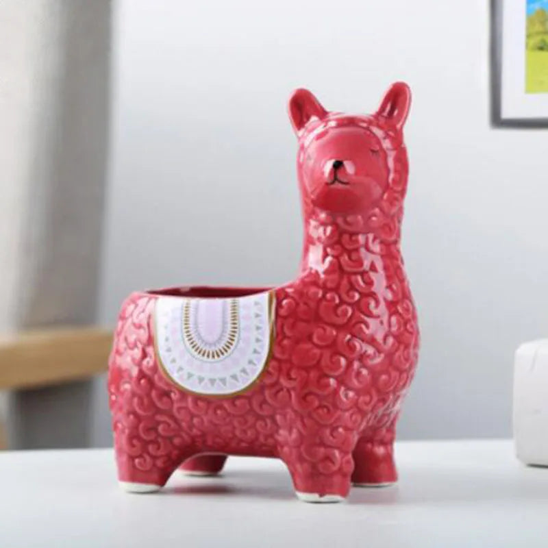 Ceramic Alpaca Animal Succulent Plant Pot Flowerpot Desktop Ornaments Plant Container Vase Home Garden Decor