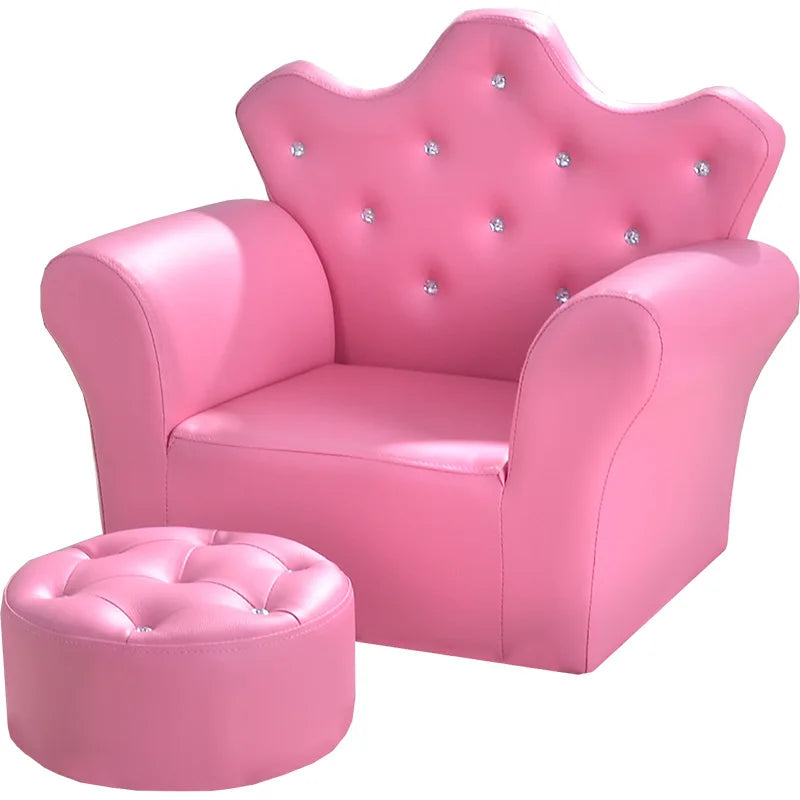 K-STAR Waterproof Children's Korean Style Crown Solid Wood Frame Chairs/ Footstool/Colors-Pink/Yellow/Green/Blue/Red/Brown