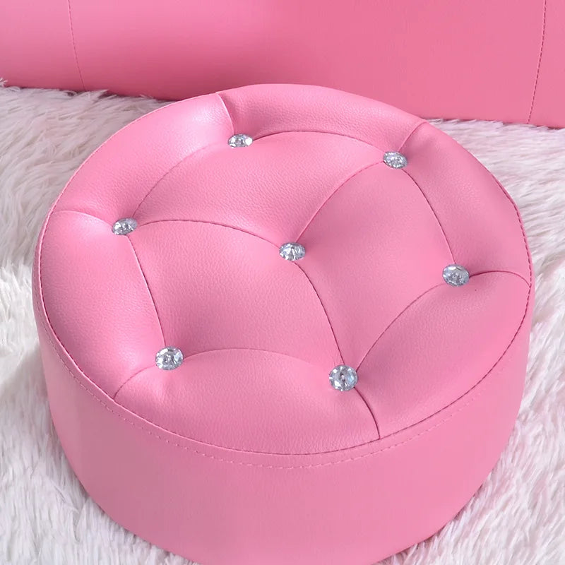 K-STAR Waterproof Children's Korean Style Crown Solid Wood Frame Chairs/ Footstool/Colors-Pink/Yellow/Green/Blue/Red/Brown