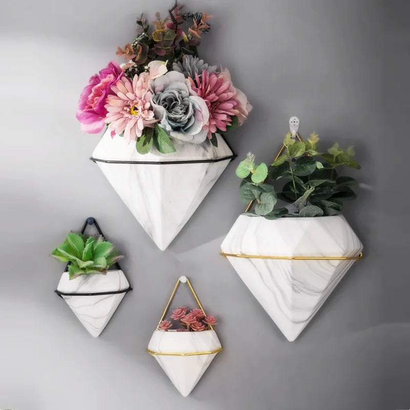 Marble Pattern Wall Hanging Flower Pot Creative Artificial Plant Dried Flower Pot Ceramic Flower Pot