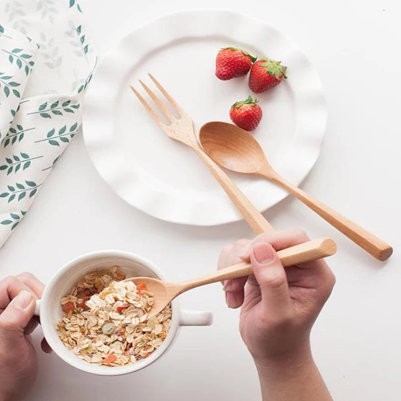 Handmade Japanese Beech Wood Chopsticks Spoon , Fork Set with Gift Pocket