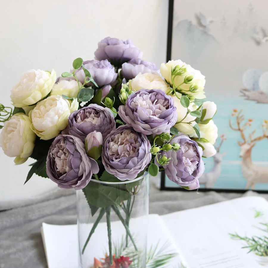 Artificial Floral Rosales Silk-Plastic-Wire Peony Rose Bouquets