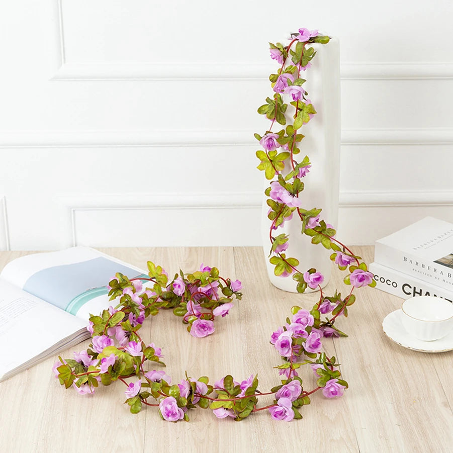 Plastic Artificial Climbing Flowering Silk Rose Vines/Colors-Light Blue/Red Rose/Deep Blue/Black/Light Purple/Champagne/Deep Pink/Orange/Plum/Beige/Light Blue/Burgundy