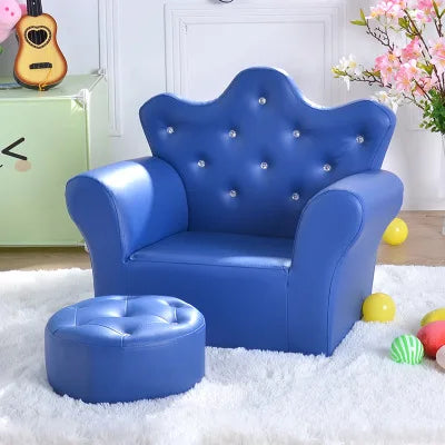K-STAR Waterproof Children's Korean Style Crown Solid Wood Frame Chairs/ Footstool/Colors-Pink/Yellow/Green/Blue/Red/Brown