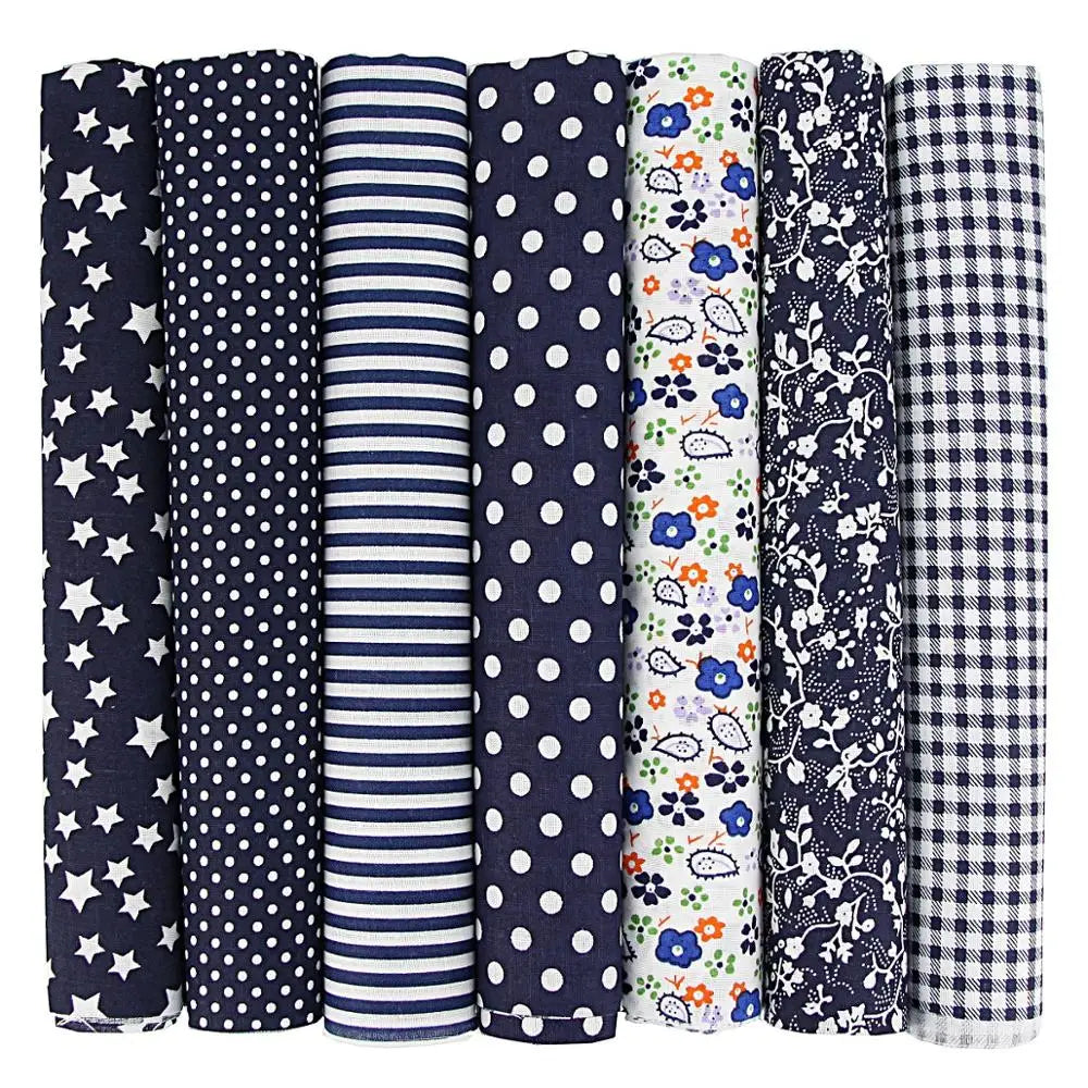 1-Set 7 Different Colors Handmade Anti-Static Printed Thin Patchwork Quilting Squares 100% Cotton Brocade Fabric Cloths/Colors-Floral/Geometric/Black/Checkered/Washable/Ironing Instructions