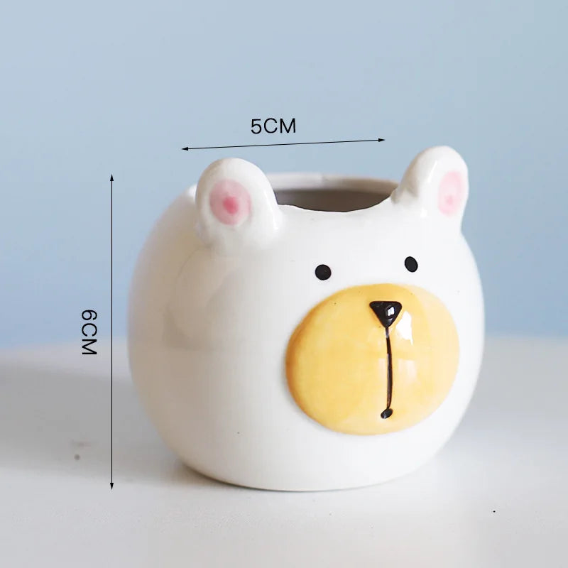 Ceramic Animal Potted Creative Cute Animal Succulent Plant Small Flower Pot Cute Desktop Art Ornaments Giraffe Panda Flower Vase