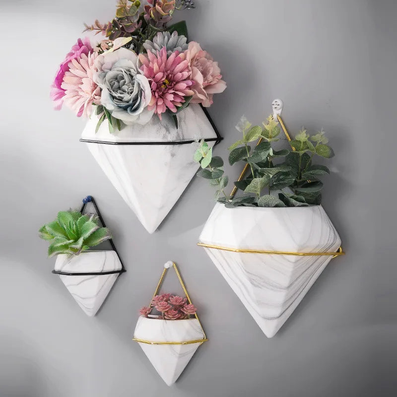 Marble Pattern Wall Hanging Flower Pot Creative Artificial Plant Dried Flower Pot Ceramic Flower Pot