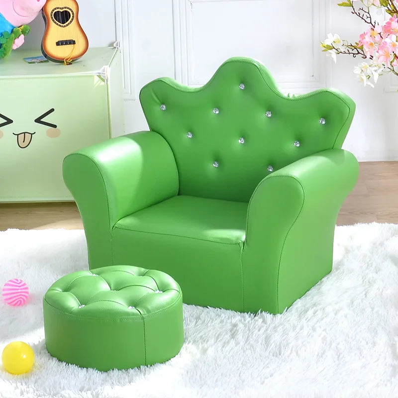 K-STAR Waterproof Children's Korean Style Crown Solid Wood Frame Chairs/ Footstool/Colors-Pink/Yellow/Green/Blue/Red/Brown