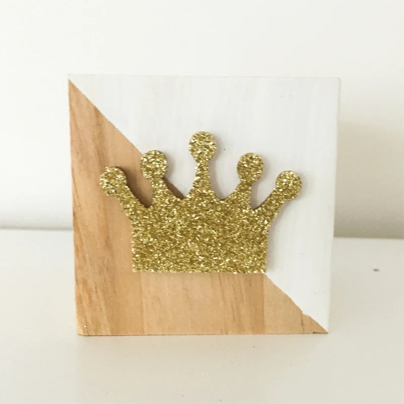 Unisex Room Decoration Customized Square Nature Wood Blocks With A Hearts-Swan-Crown-Popsicles-Ice Cream Cones-Gold Eyelashes Blocks/Colors-White/Pink/Purple/Gray/Gold