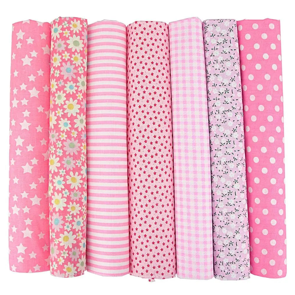 1-Set 7 Different Colors Handmade Anti-Static Printed Thin Patchwork Quilting Squares 100% Cotton Brocade Fabric Cloths/Colors-Floral/Geometric/Black/Checkered/Washable/Ironing Instructions