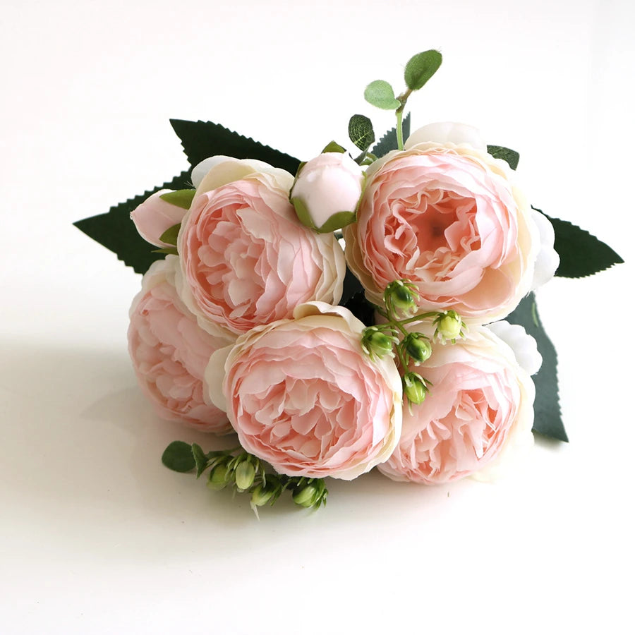 Artificial Floral Rosales Silk-Plastic-Wire Peony Rose Bouquets