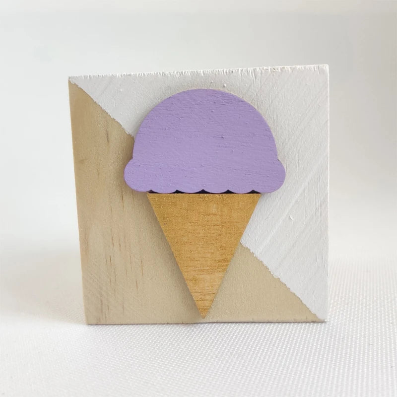 Unisex Room Decoration Customized Square Nature Wood Blocks With A Hearts-Swan-Crown-Popsicles-Ice Cream Cones-Gold Eyelashes Blocks/Colors-White/Pink/Purple/Gray/Gold
