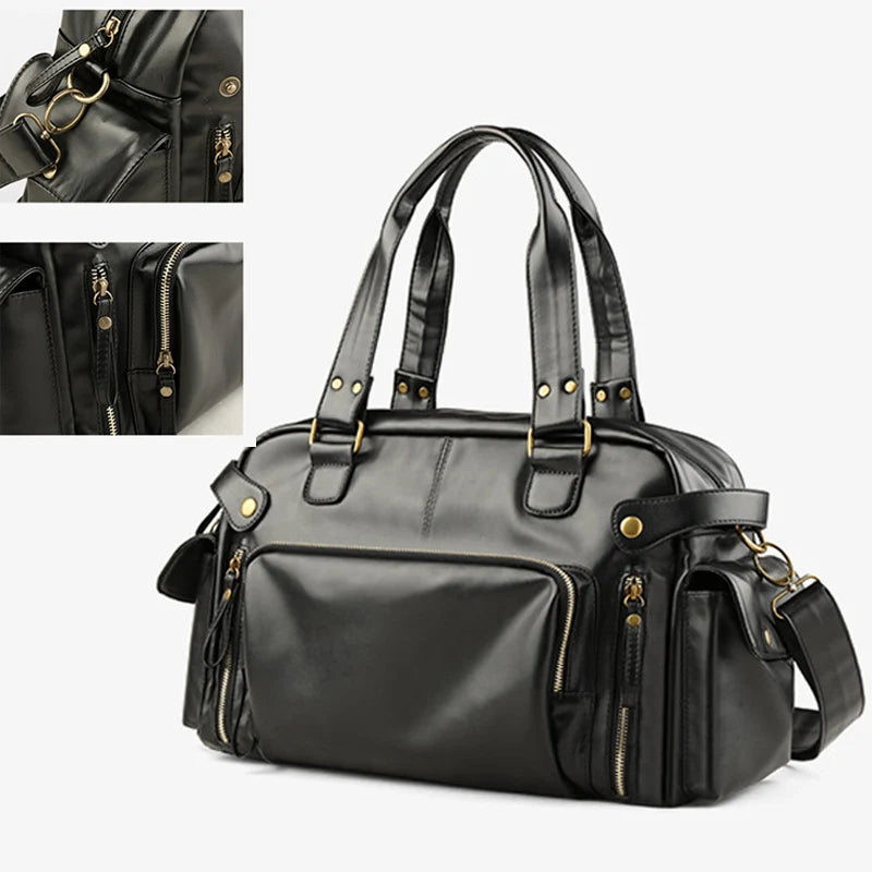 Wellvo Men's Soft Leather Zipper Briefcase Polyester Bags/Single-Laptop Compartment/Shoulder Straps-Handles/Fits 15 Inch Laptop