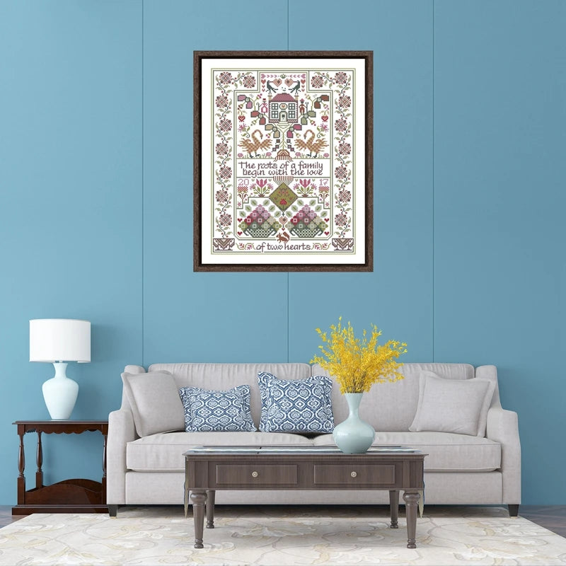 DREAMPATTERN Universal Teens-Adults Folded White Cotton Canvas Cartoon The Love Of Two Hearts Embroidered My You Cross Stitch Needlecraft Kits / 100% Cotton Fabric/1 Canvas/1 Cotton-Silk Thread/2 Needles/1 Paper Blueprint