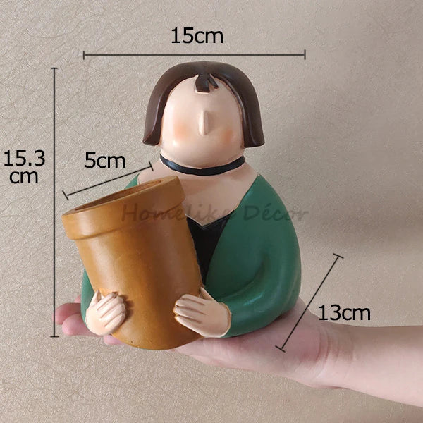 Cartoon Portrait Flower Pot Resin Planter Succulent Plants Flowerpots Pencil Holder Desktop Vase Figurines Home Table Decoration