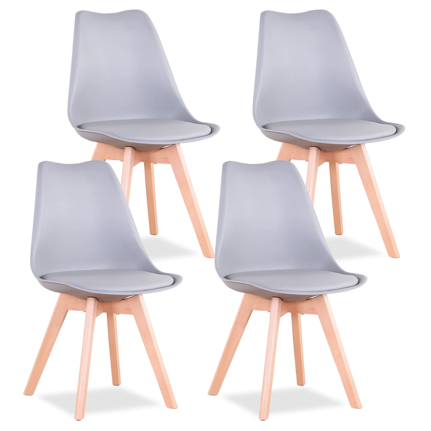 EGOONM Nordic 4 pcs Solid Wood Base Dining Faux Leather Armless Plastic Upholstered Cushion Paver Chair Set/ Colors-Beige/White/Blue/Gray/Black/Yellow