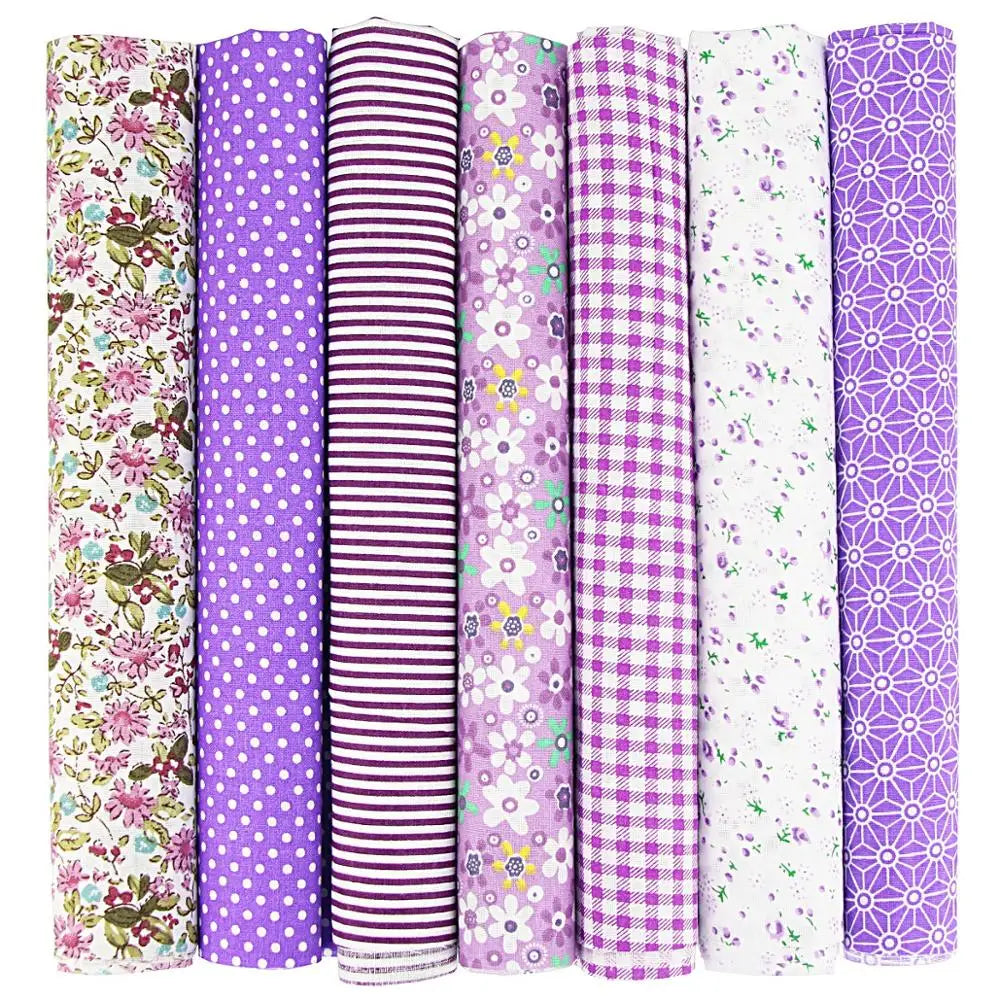 1-Set 7 Different Colors Handmade Anti-Static Printed Thin Patchwork Quilting Squares 100% Cotton Brocade Fabric Cloths/Colors-Floral/Geometric/Black/Checkered/Washable/Ironing Instructions