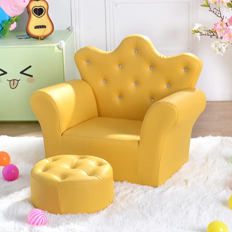 K-STAR Waterproof Children's Korean Style Crown Solid Wood Frame Chairs/ Footstool/Colors-Pink/Yellow/Green/Blue/Red/Brown