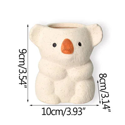Home Garden Small Clay Pottery Ceramic Cute White Koala Orange Nose Desktop Succulent Flower Pots/Colors-Brown/Black/White/Orange/Animals