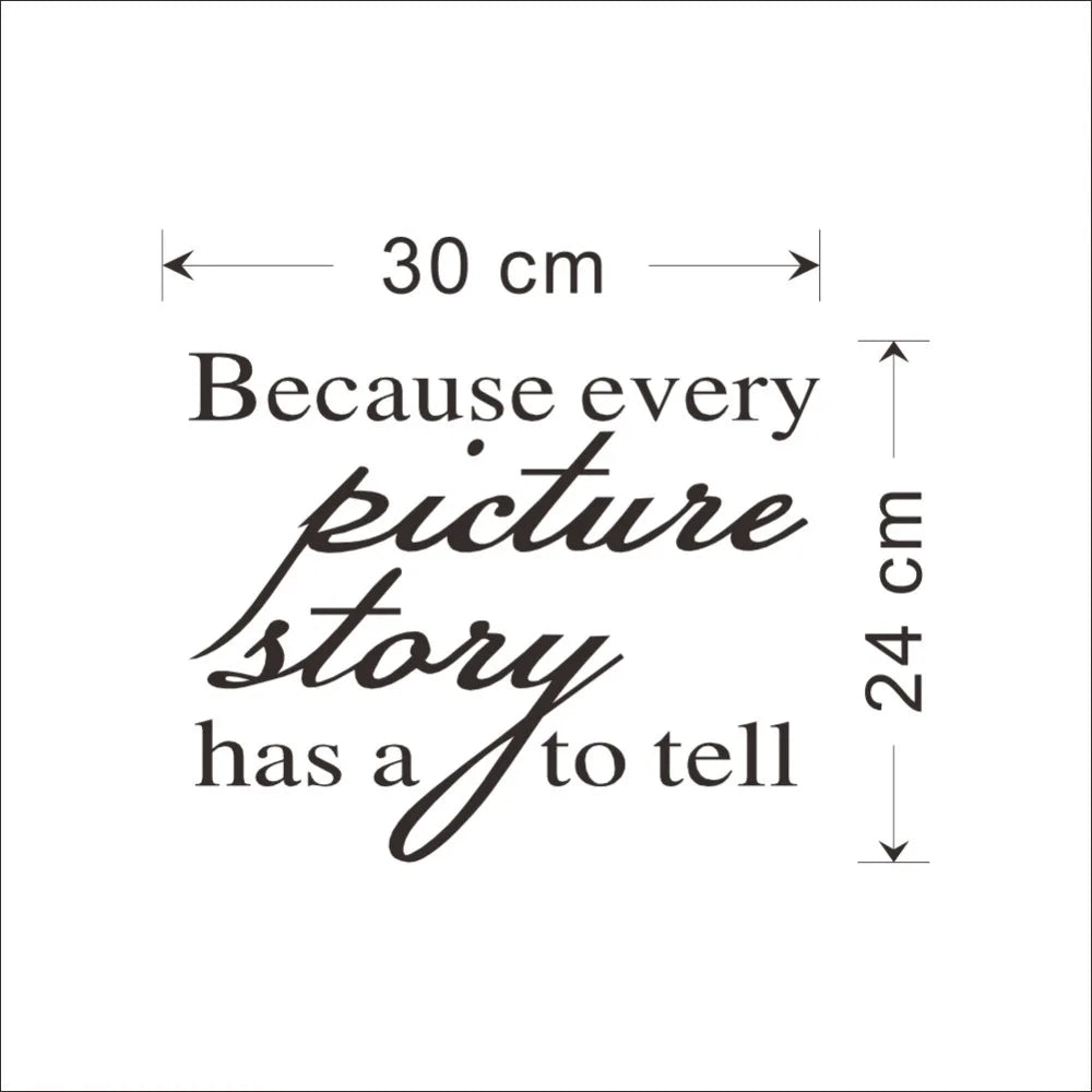 NULL Home Decor Accents Waterproof Sunscreen Non-Toxic Saying Because Every Picture Has A Story To Tell Quotes Removable Vinyl Romantic Wall Art Decals-Stickers / Size: 30 x 24cm/ Colors- White/Black/Multicolor