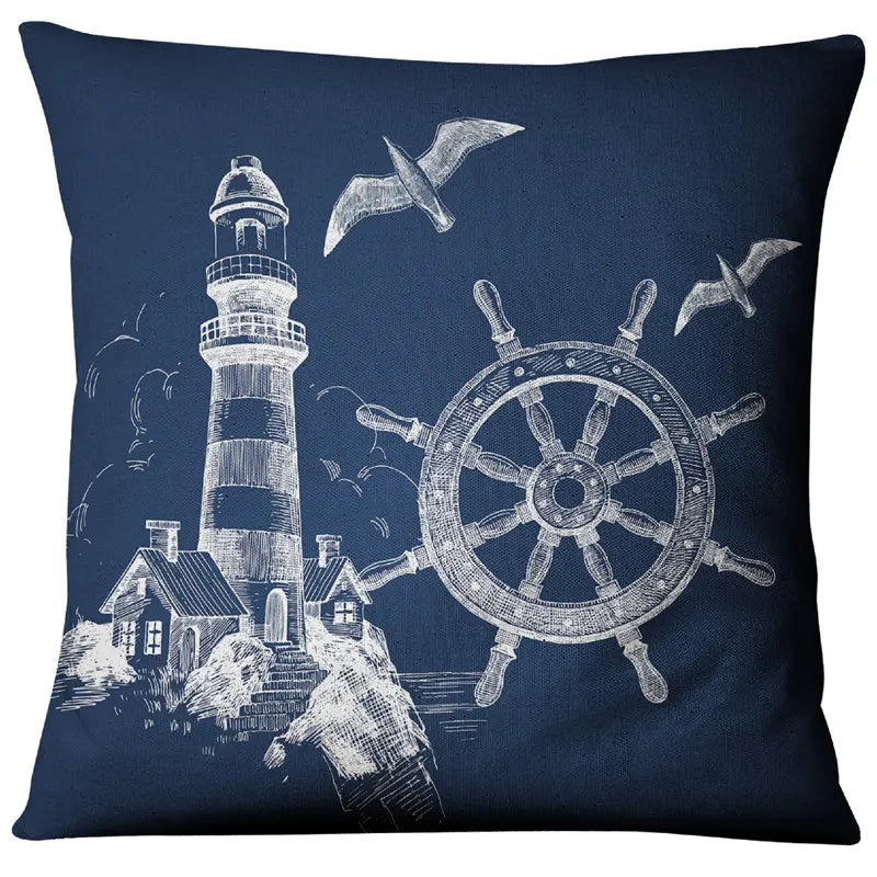 Blue Shell Starfish Linen / Cotton Throw Pillow Cover /Colors-Blue/Red/Animal